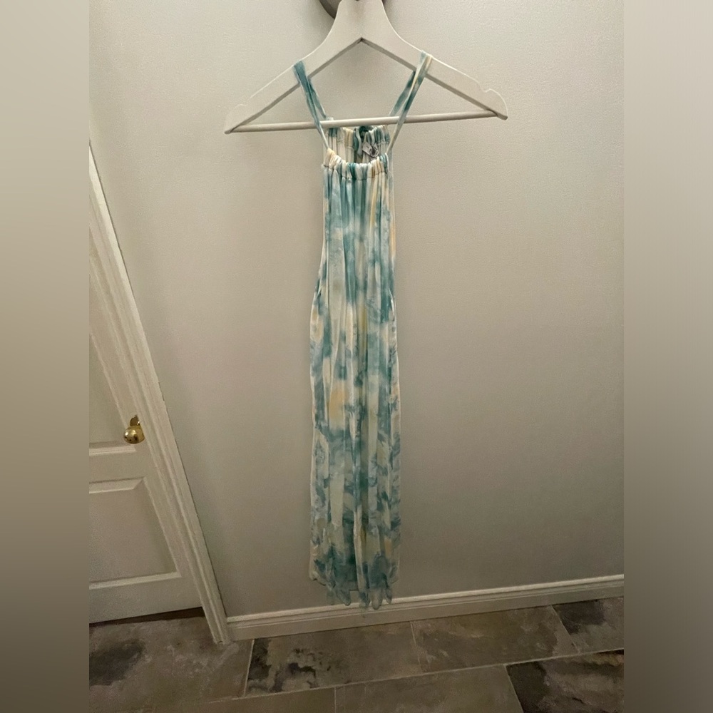 Elegant Blue and White Maxi Dress